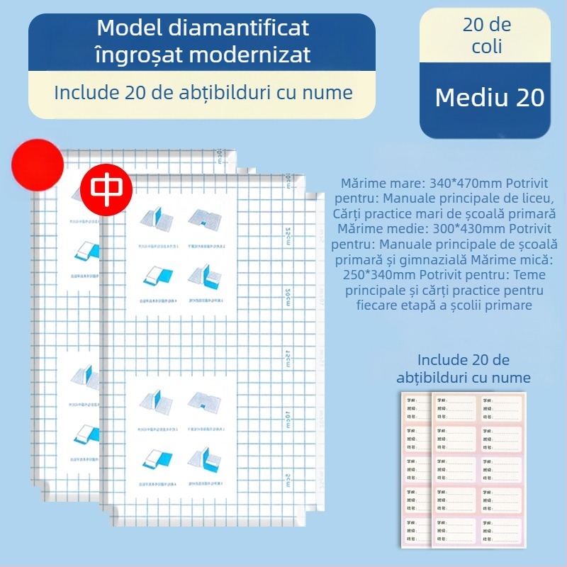 Hartie autoadezivă pentru copertă de carte transparentă, mată, format A4, pentru elevi – husă de protecție îngroșată, rezistentă la apă, fără tăiere