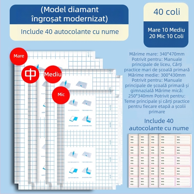 Hartie autoadezivă pentru copertă de carte transparentă, mată, format A4, pentru elevi – husă de protecție îngroșată, rezistentă la apă, fără tăiere