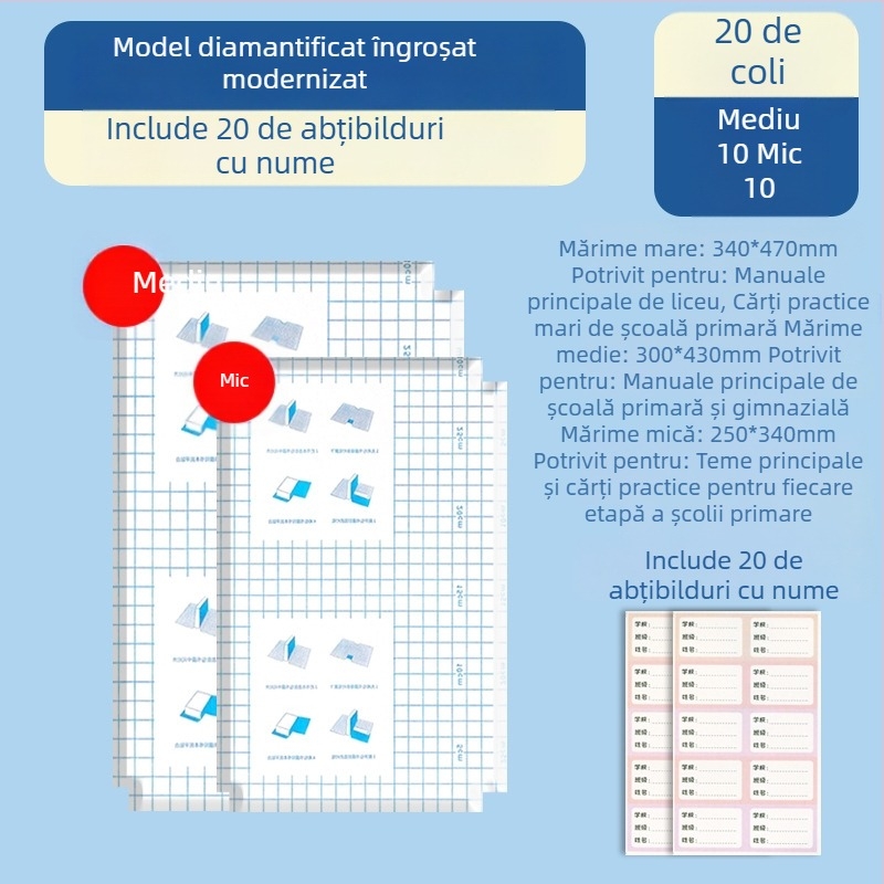 Hartie autoadezivă pentru copertă de carte transparentă, mată, format A4, pentru elevi – husă de protecție îngroșată, rezistentă la apă, fără tăiere
