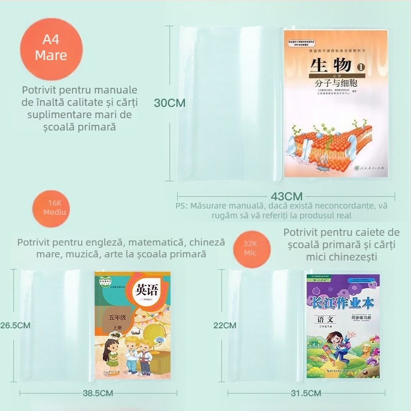 Hartie autoadezivă pentru copertă de carte transparentă, mată, format A4, pentru elevi – husă de protecție îngroșată, rezistentă la apă, fără tăiere
