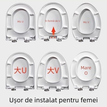 Capac de toaletă din rășină urea-formaldehidă, gros, în formă U, V, O sau pătrat, stil clasic, închidere moale, capac universal pentru WC