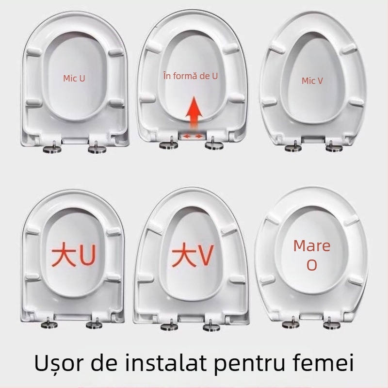 Capac de toaletă din rășină urea-formaldehidă, gros, în formă U, V, O sau pătrat, stil clasic, închidere moale, capac universal pentru WC