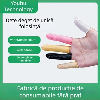 Protecții pentru degete din latex, de unică folosință, fără praf, anti-static, pentru ateliere de înfrumusețare/tatuaj, alb-bej