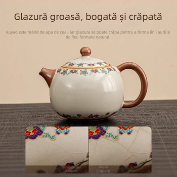 Set ceai ceramic Ru Kiln, model nou 2025, lux ușor retro pentru casă și birou, set complet pentru ceremonia ceaiului într-o cutie cadou, pentru 6–10 persoane