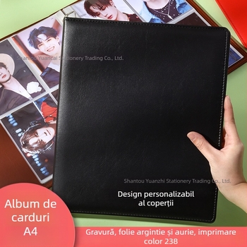 Album de carduri din piele A4 cu 9 buzunare, sistem cu foi detașabile, pentru suveniruri ale vedetelor, 50 de pagini, imprimare logo disponibil.