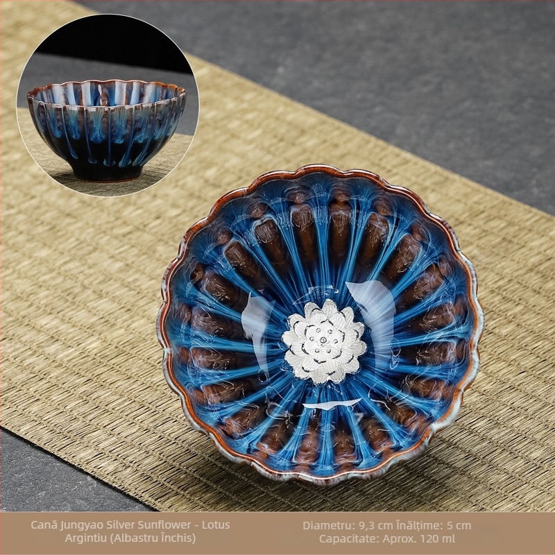 Set ceramic nou ars în cuptor: cești mari pentru gazdă și oaspete, cu inserții de aur și argint, formă neobișnuită, set creativ de ceai Kung Fu