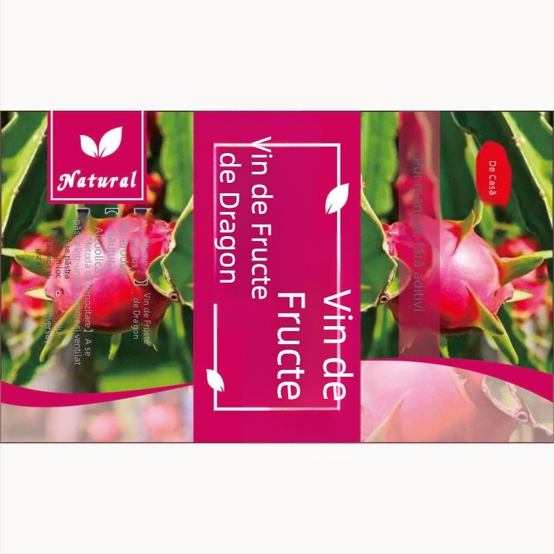 Etichetă autoadezivă Kraft pentru sticle de vin de fructe, pătrată, 9 × 5,5 cm, design Peach Blossom, Bayberry, Osmanthus, Mulberry, Lychee, Cherry, Dragon Fruit, Hawthorn, Green Plum, Blueberry, Rose și Renzijiu