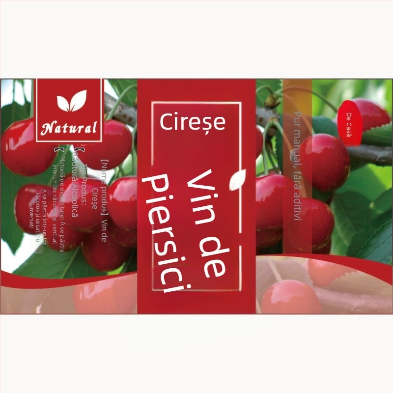 Etichetă autoadezivă Kraft pentru sticle de vin de fructe, pătrată, 9 × 5,5 cm, design Peach Blossom, Bayberry, Osmanthus, Mulberry, Lychee, Cherry, Dragon Fruit, Hawthorn, Green Plum, Blueberry, Rose și Renzijiu