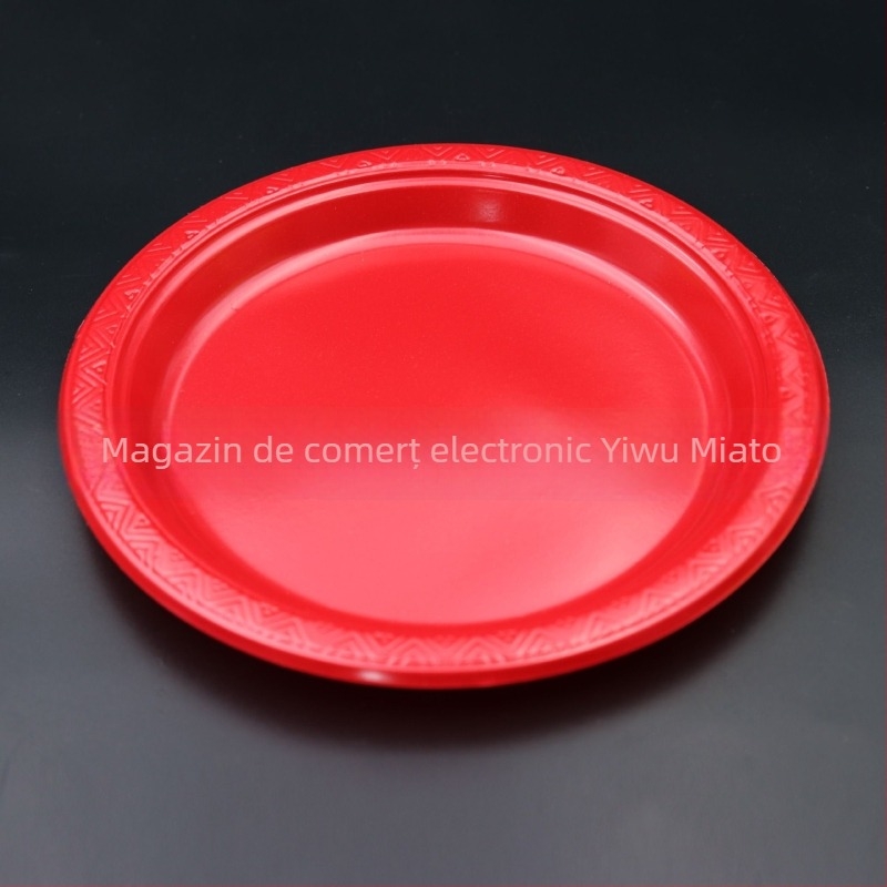 Farfurie plastic de unică folosință, 7 inch, roșie, rotundă, pentru fructe, salate, friptură, bucătărie occidentală