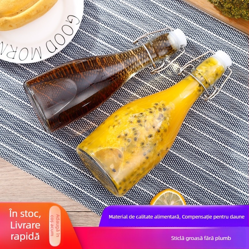 Sticlă din sticlă pentru homebrew cu capac cu clemă, recipient multifuncțional pentru băuturi, sucuri și ulei, 250–1000 ml