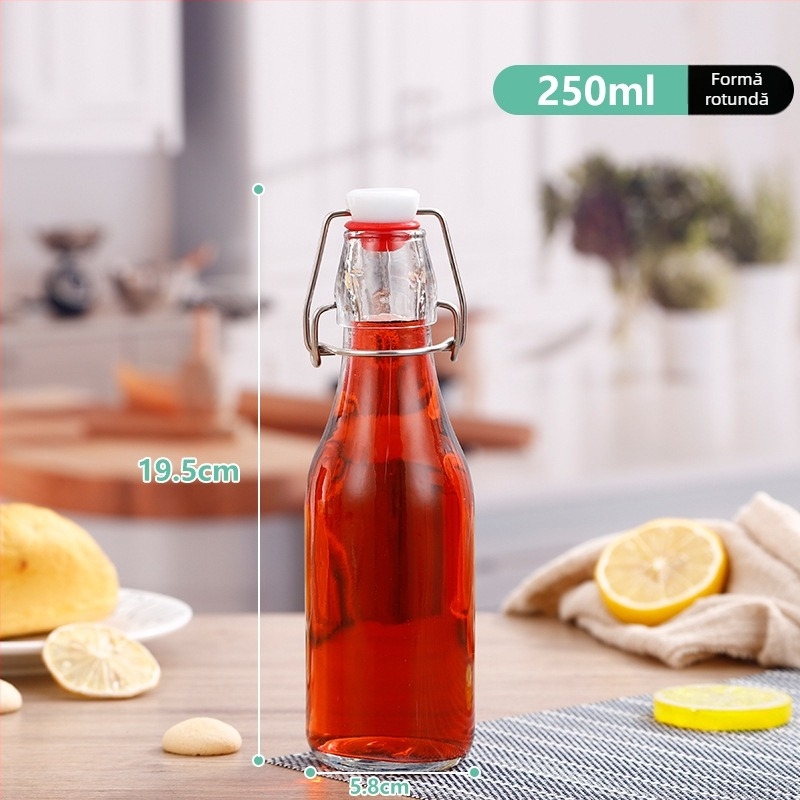 Sticlă din sticlă pentru homebrew cu capac cu clemă, recipient multifuncțional pentru băuturi, sucuri și ulei, 250–1000 ml