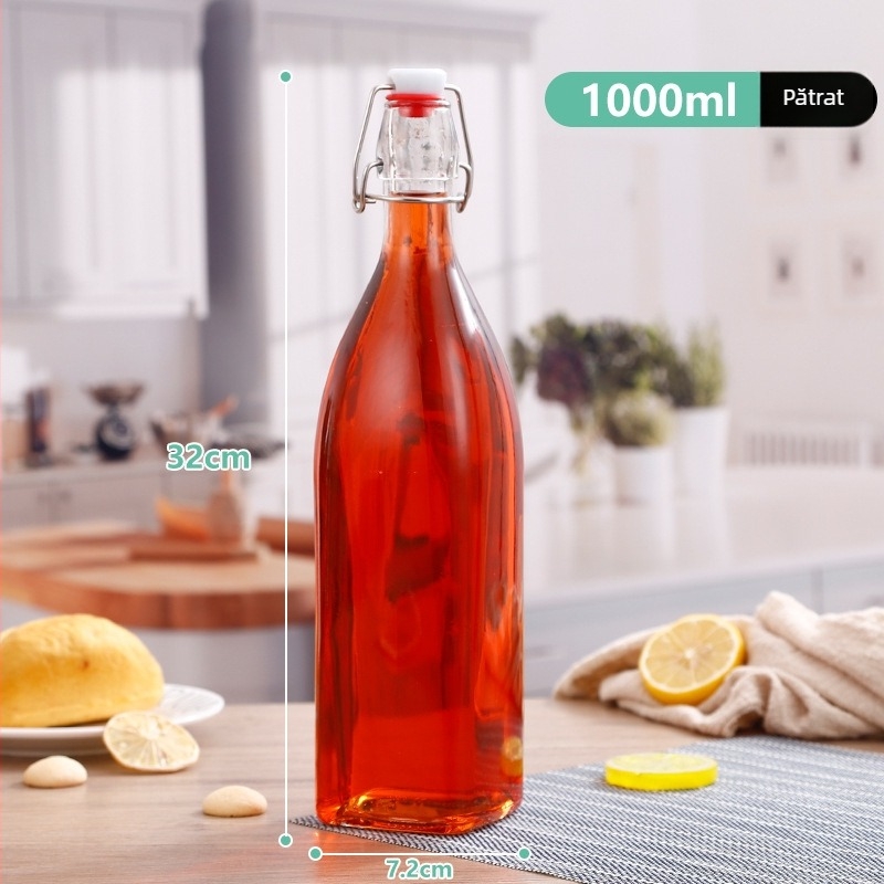 Sticlă din sticlă pentru homebrew cu capac cu clemă, recipient multifuncțional pentru băuturi, sucuri și ulei, 250–1000 ml