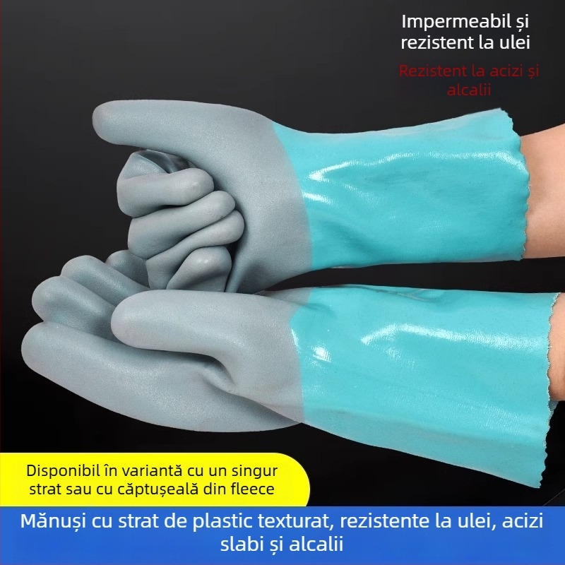 Mănuși din cauciuc, complet impregnate, groase, cu finisaj mat antiderapant, impermeabile, rezistente la uzură și la ulei, pentru prelucrarea alimentelor, rezistente la substanțe chimice.