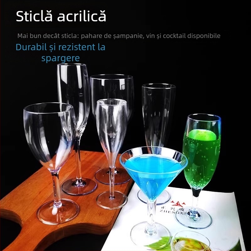 Pahar transparent acrilic pentru șampanie și cocktail, plastic, 200–300 ml