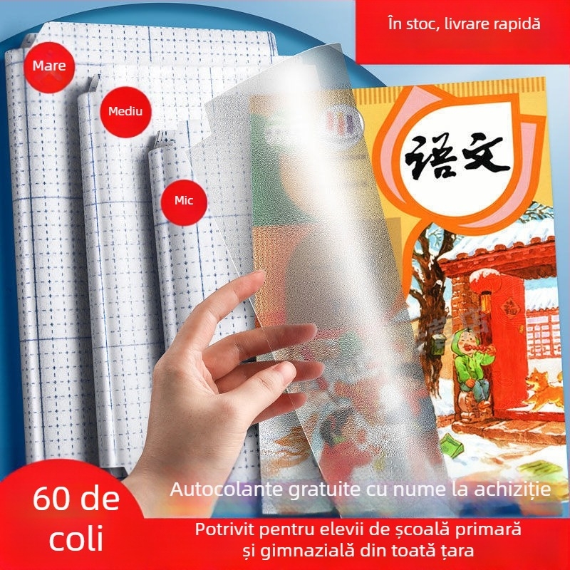 Copertă de carte transparentă autoadezivă, mată, fără tăiere, rezistentă la apă, set complet pentru manuale, dimensiuni 22K, 25K, A5, A4, 16K