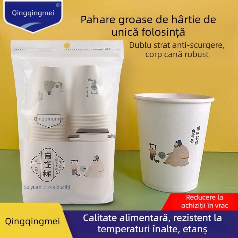 Pahar de hârtie de unică folosință, gros pentru băuturi calde, capacitate 248 ml, set de 50 buc.