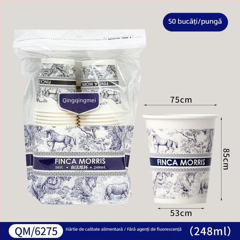 Pahar de hârtie de unică folosință, gros pentru băuturi calde, capacitate 248 ml, set de 50 buc.
