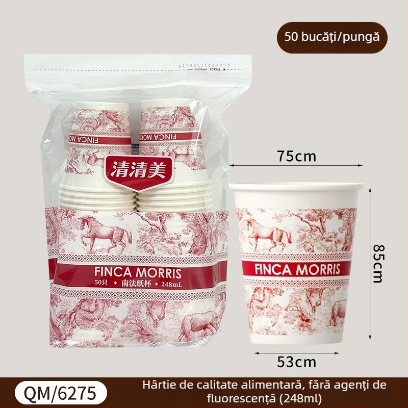 Pahar de hârtie de unică folosință, gros pentru băuturi calde, capacitate 248 ml, set de 50 buc.