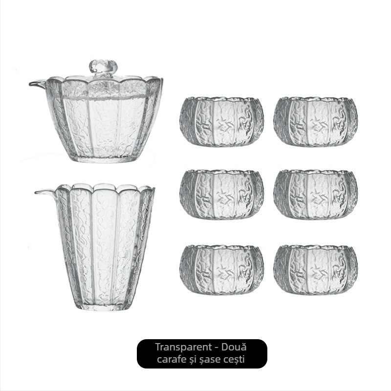 Ceșuțe de ceai din sticlă rezistentă la temperaturi înalte, cu capac, set de ceai pentru uz casnic, mic, design modern minimalist, anti-arzire, pentru 3–5 persoane