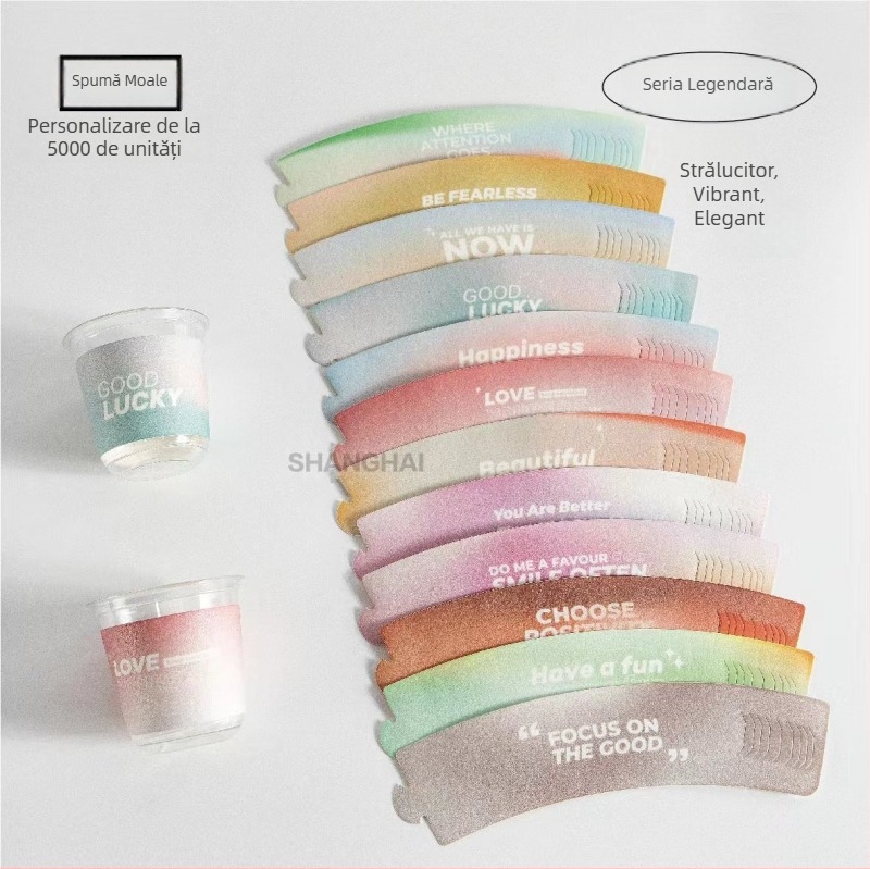 Manșon de unică folosință, texturat, pentru pahare din hârtie și plastic, izolație termică și protecție împotriva arsurilor, reglabil universal, pentru ceai cu lapte și cafea, cu imprimare.