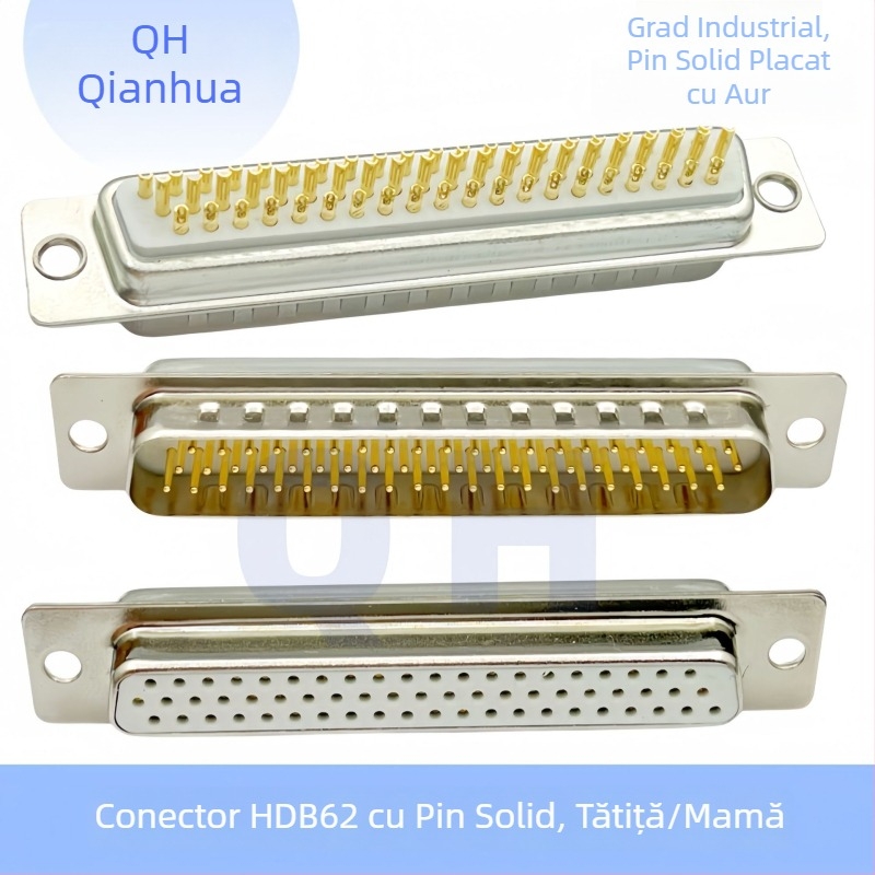 Conector D-Sub DB HDB15, trei rânduri, pini 26/44/50/62/78, masculin și feminin, pini plațați cu aur, tip lipire cu fir
