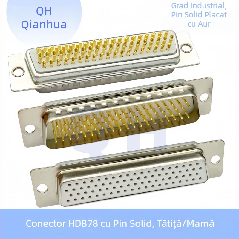 Conector D-Sub DB HDB15, trei rânduri, pini 26/44/50/62/78, masculin și feminin, pini plațați cu aur, tip lipire cu fir