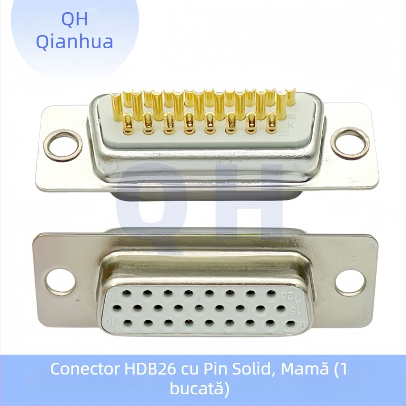 Conector D-Sub DB HDB15, trei rânduri, pini 26/44/50/62/78, masculin și feminin, pini plațați cu aur, tip lipire cu fir