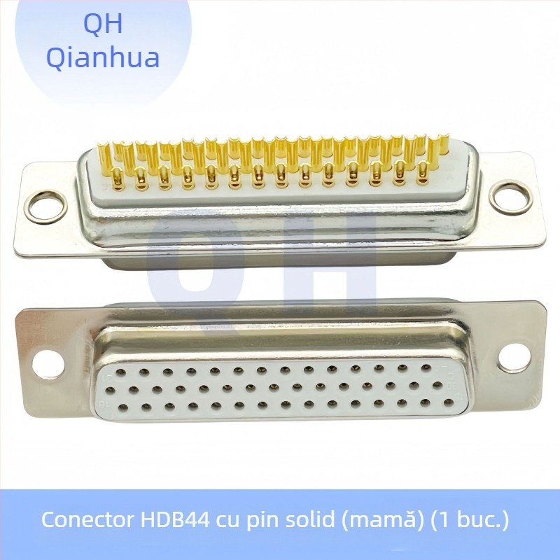 Conector D-Sub DB HDB15, trei rânduri, pini 26/44/50/62/78, masculin și feminin, pini plațați cu aur, tip lipire cu fir