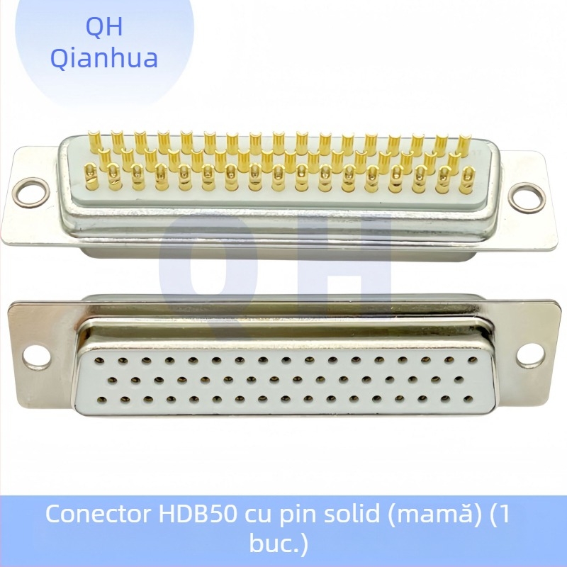 Conector D-Sub DB HDB15, trei rânduri, pini 26/44/50/62/78, masculin și feminin, pini plațați cu aur, tip lipire cu fir