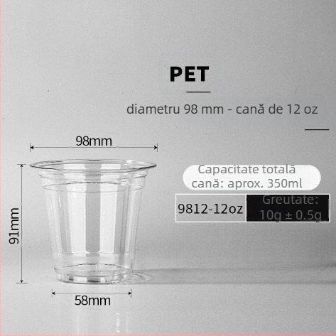 Pahar de cafea, de unică folosință, transparent, pentru băuturi reci și ceai cu lapte, diametrul 98 mm, capacitate 500 ml