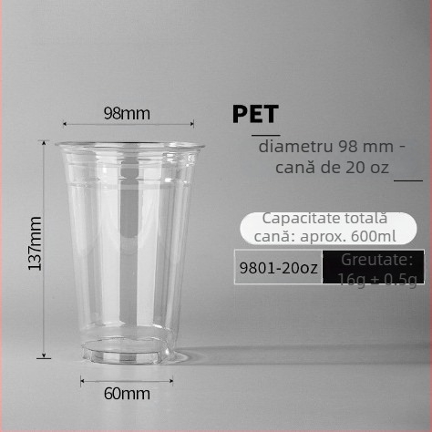 Pahar de cafea, de unică folosință, transparent, pentru băuturi reci și ceai cu lapte, diametrul 98 mm, capacitate 500 ml