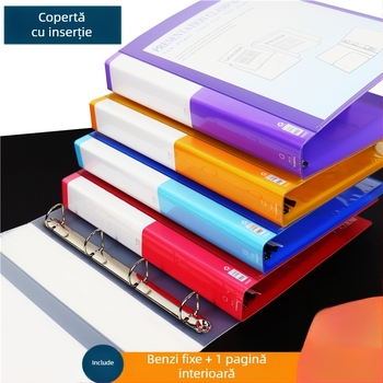 Dosar transparent cu inel D, patru găuri, format A4, cu inserții pentru copertă