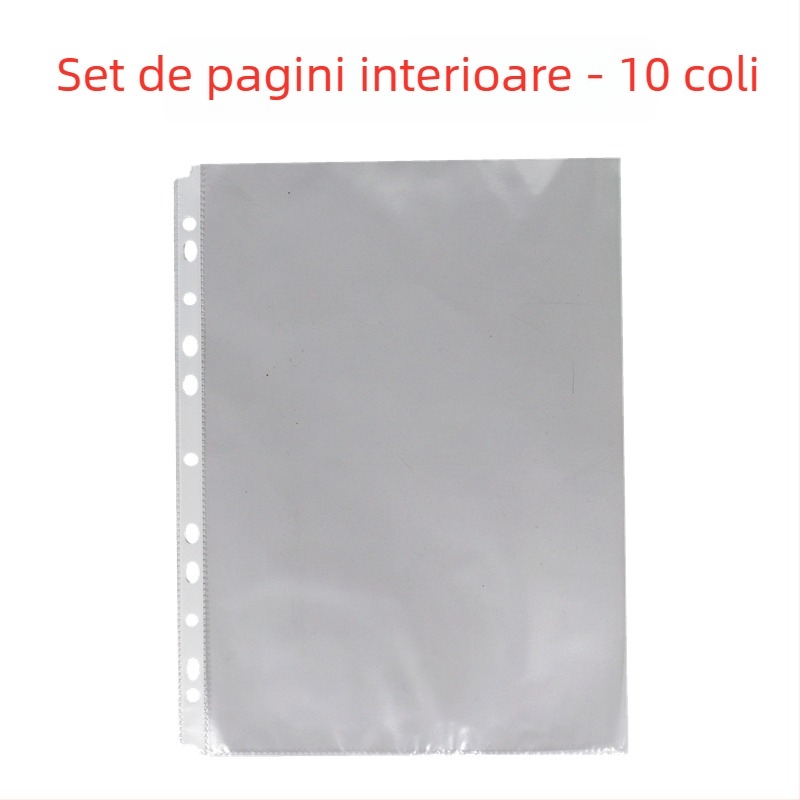 Dosar transparent cu inel D, patru găuri, format A4, cu inserții pentru copertă