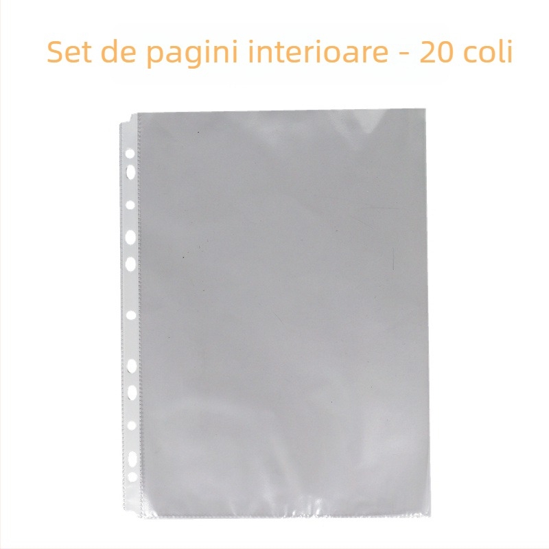Dosar transparent cu inel D, patru găuri, format A4, cu inserții pentru copertă