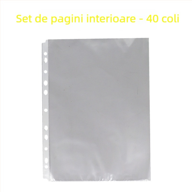 Dosar transparent cu inel D, patru găuri, format A4, cu inserții pentru copertă