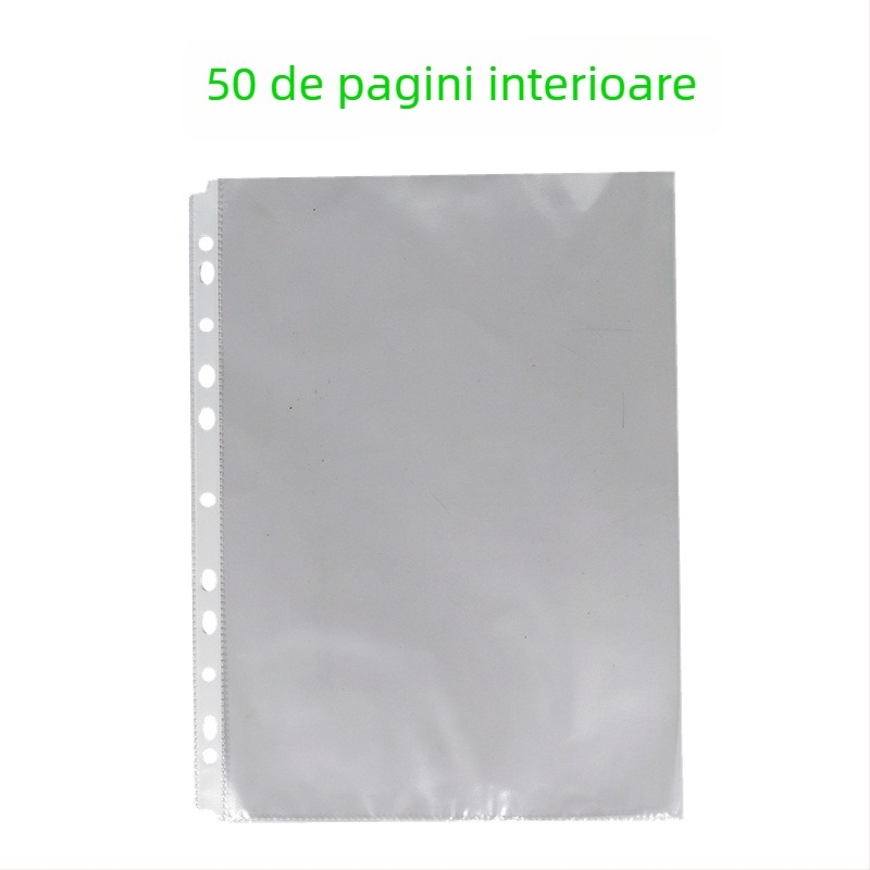 Dosar transparent cu inel D, patru găuri, format A4, cu inserții pentru copertă