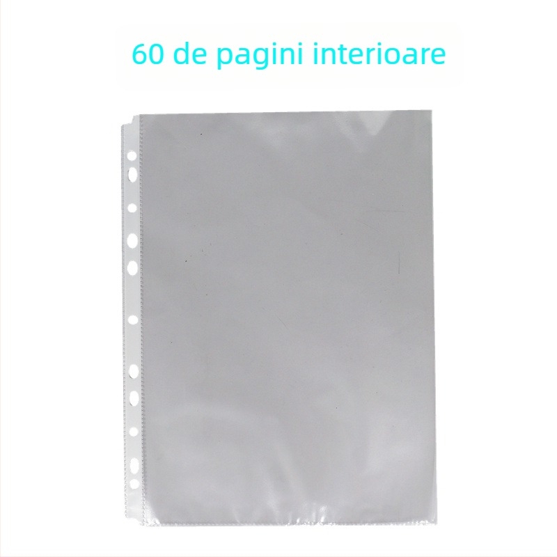 Dosar transparent cu inel D, patru găuri, format A4, cu inserții pentru copertă