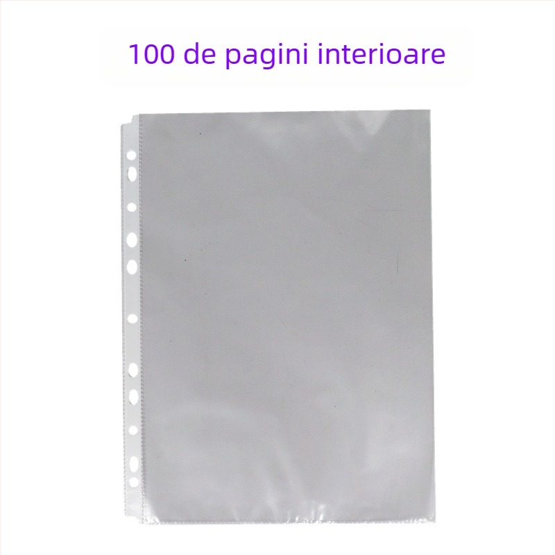 Dosar transparent cu inel D, patru găuri, format A4, cu inserții pentru copertă