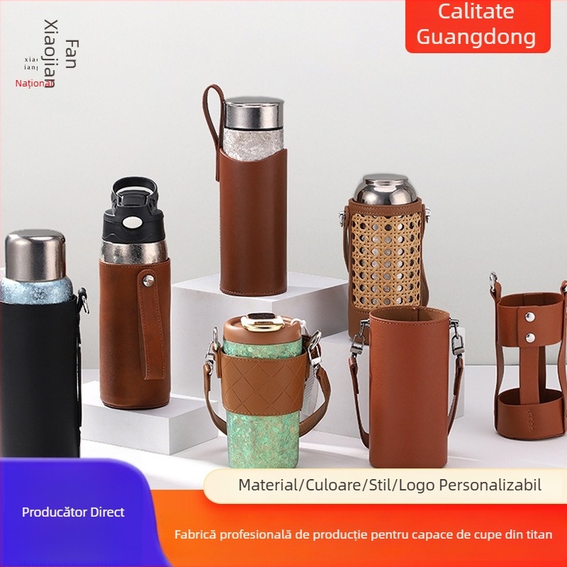 Husă pentru ceașcă din piele PU, design semiacoperire, pentru ceașcă din titan, husă portabilă, personalizabilă