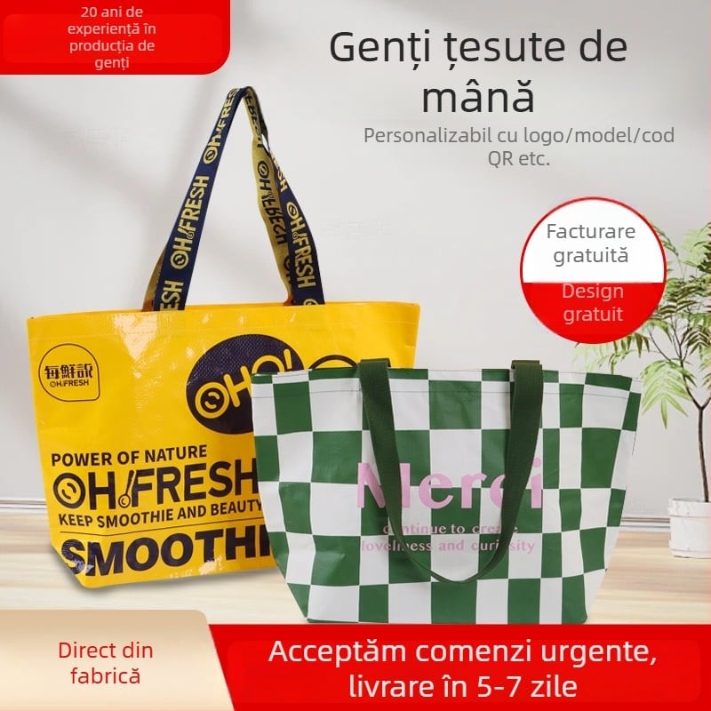 Geantă de cumpărături din țesătură plastică, cu bretea de umăr simplă și mâner, imprimare a logo-ului