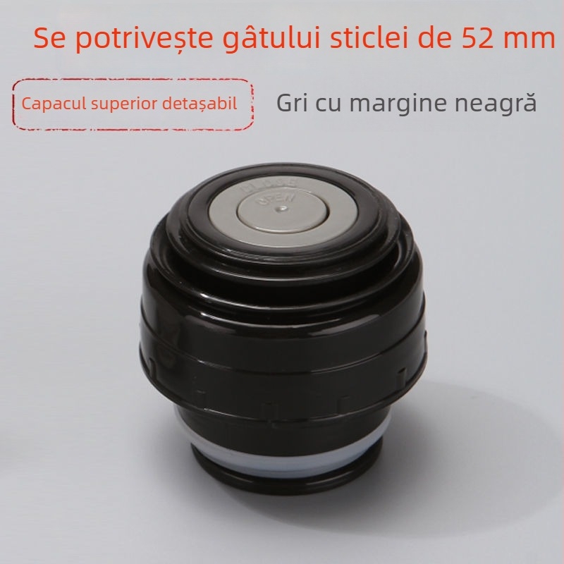 Capac termoizolant pentru cană cu dop interior și capac exterior, etanș la scurgeri