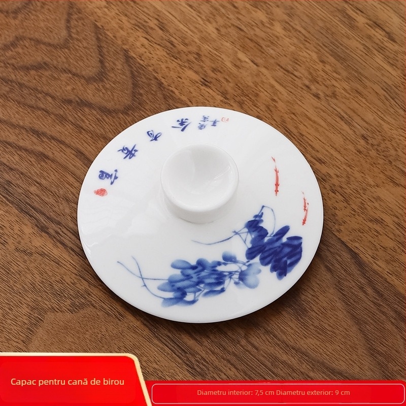 Capac ceramic pentru pahar de apă, porțelan alb, diametrul 9,0 cm, pentru birou sau uz casnic