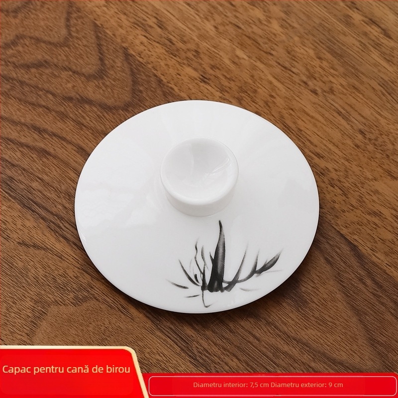 Capac ceramic pentru pahar de apă, porțelan alb, diametrul 9,0 cm, pentru birou sau uz casnic