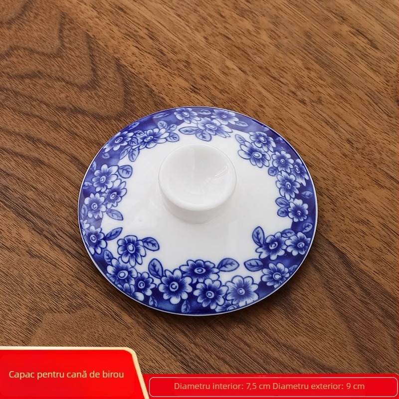Capac ceramic pentru pahar de apă, porțelan alb, diametrul 9,0 cm, pentru birou sau uz casnic