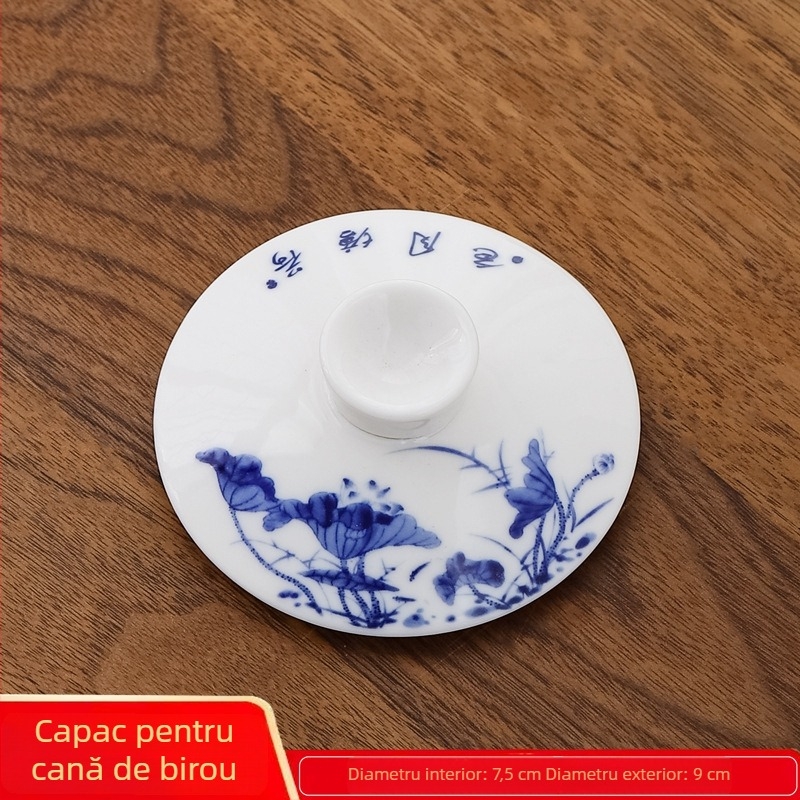 Capac ceramic pentru pahar de apă, porțelan alb, diametrul 9,0 cm, pentru birou sau uz casnic