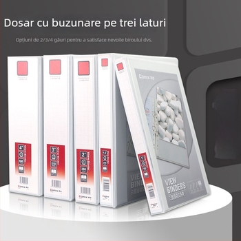 Mapă A4 cu buzunare pe trei laturi, copertă suplimentară, inele cu 4 și 2 găuri, alb