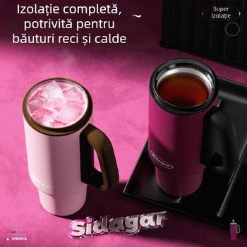 Cană termoizolantă, cu capacitate mare, din oțel inoxidabil 316L, cu pai, pentru mașină, deschidere printr-un singur clic