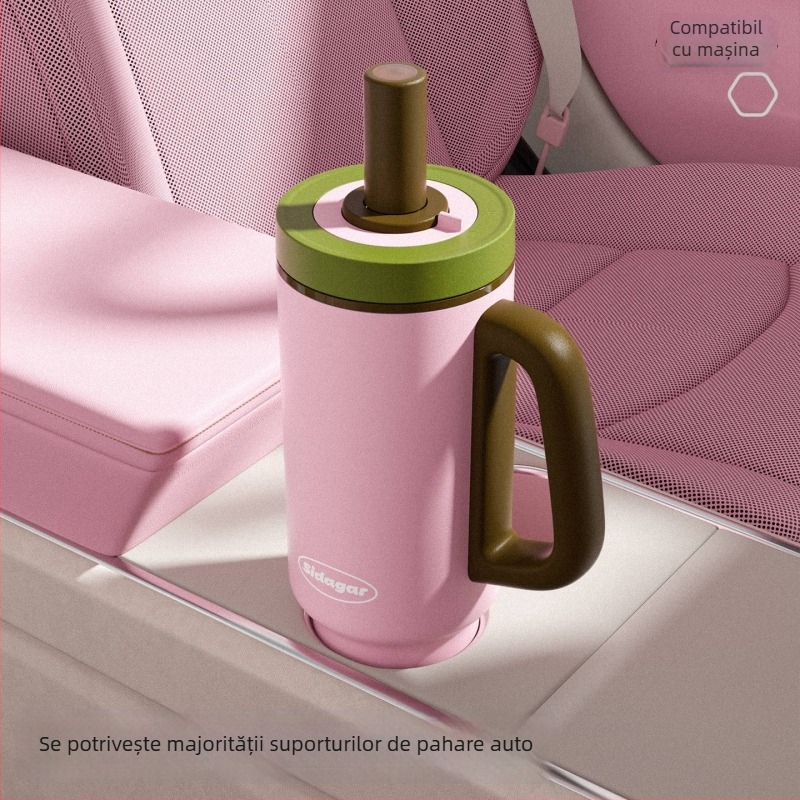 Cană termoizolantă, cu capacitate mare, din oțel inoxidabil 316L, cu pai, pentru mașină, deschidere printr-un singur clic