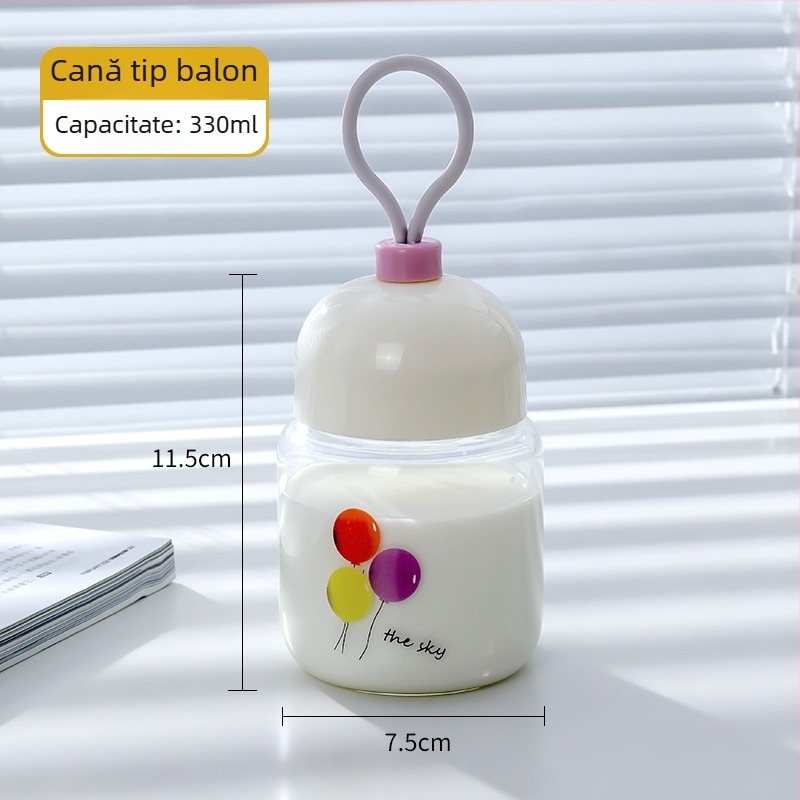 Cupe de sticlă mini, rezistente la temperaturi înalte, compacte, cu capac și pai, ideale pentru lapte, cafea și lapte de soia.