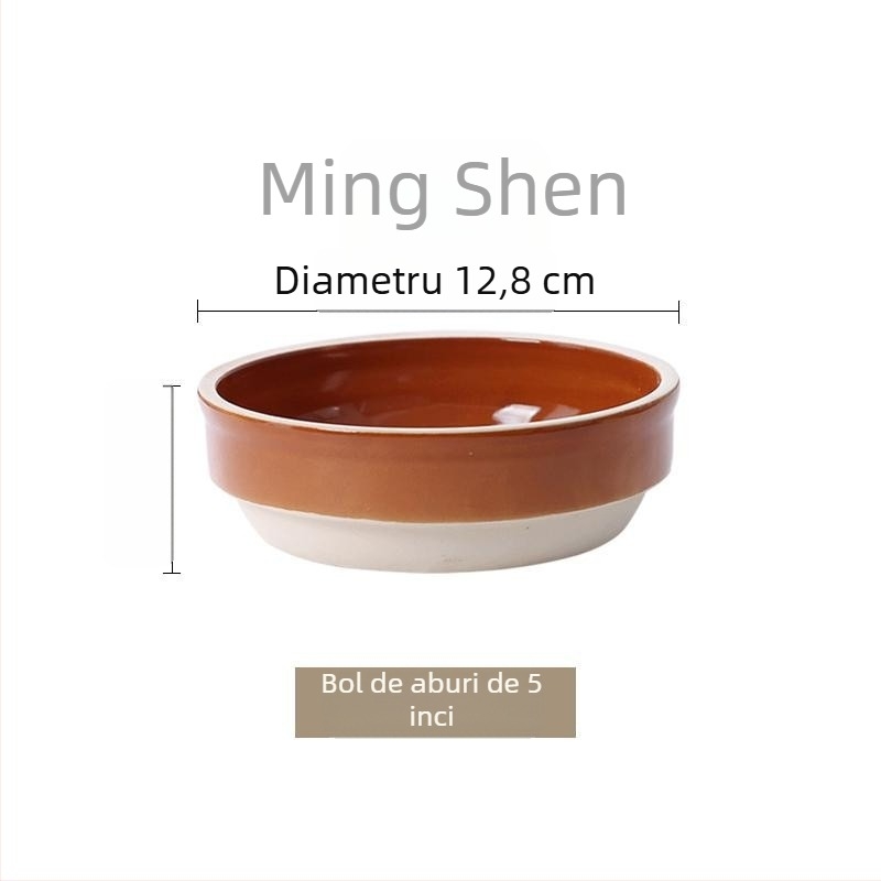 Bol ceramic pentru aburi, orez și legume, stil retro, formă rotundă, ceramică, compatibil cu microunde, utilizare în restaurante